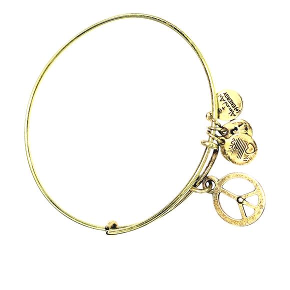 Alex and Ani Cowboy Boot Peace Sign Brown Glass Beaded Gold Tone Bangle Bracelet - Picture 8 of 8